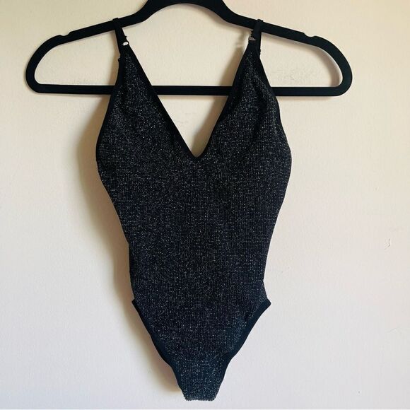 OUT FROM UNDER UO Black Sparkle V Neck Bodysuit S - Picture 2 of 6